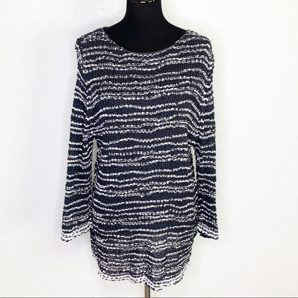 Eileen Fisher black‎ white striped textured knit sweater size Extra Large XL